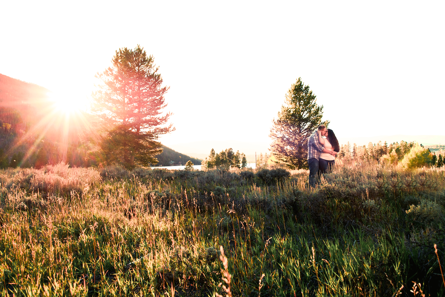 Grand Lake Colorado Sunset Outdoorsy Field Vibrant Engagement Session by Denver Wedding Photographers Joe and Robin