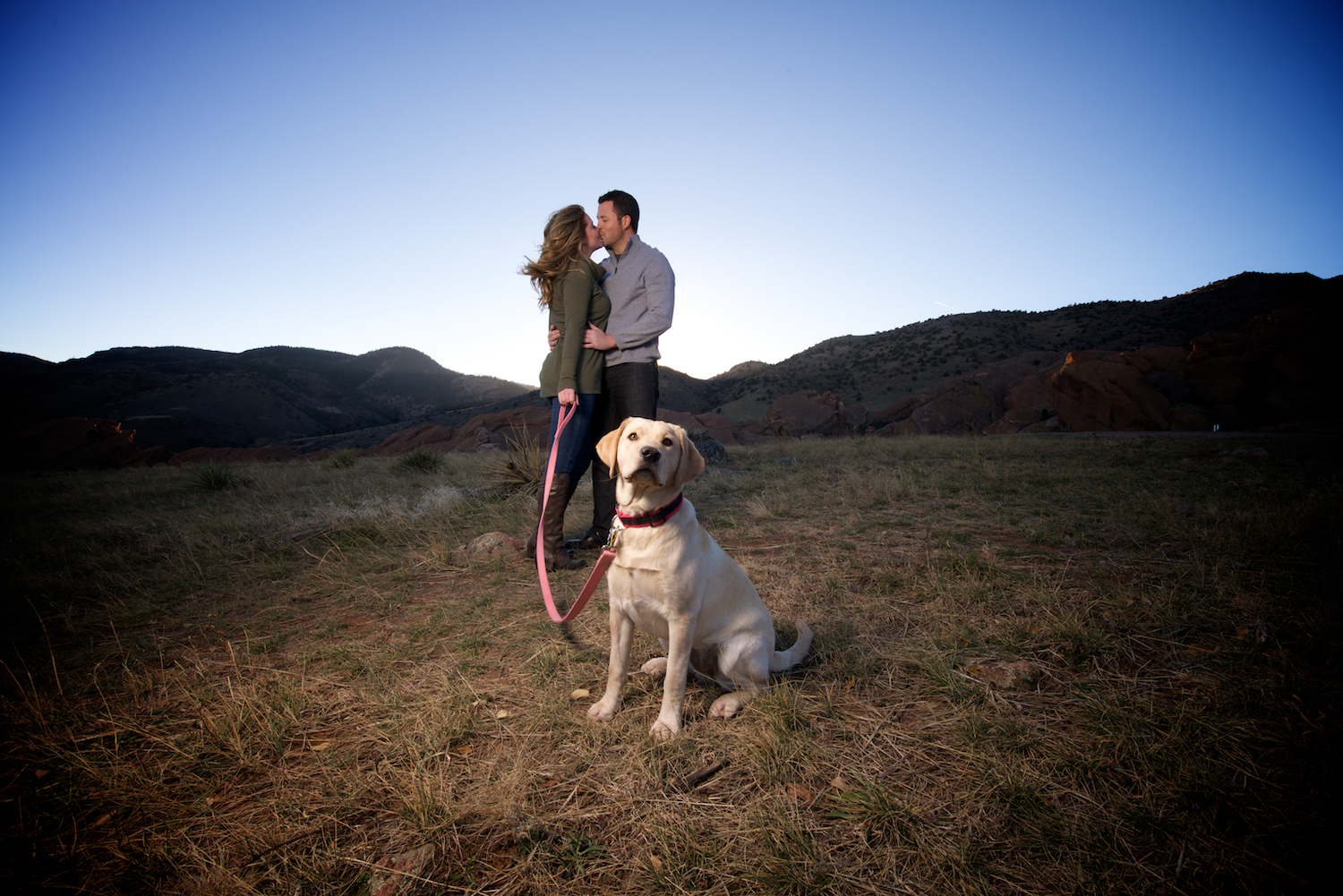 Red Rocks Morrison Colorado Dog Dusk Engagement Session by Denver Wedding Photographers Joe and Robin