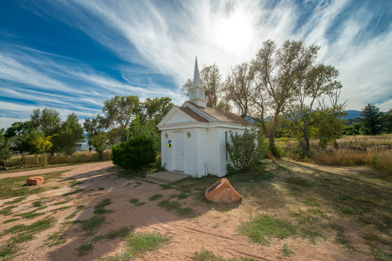 American Mother's Chapel Wedding Chapel Blue Sky and Wispy Clouds
