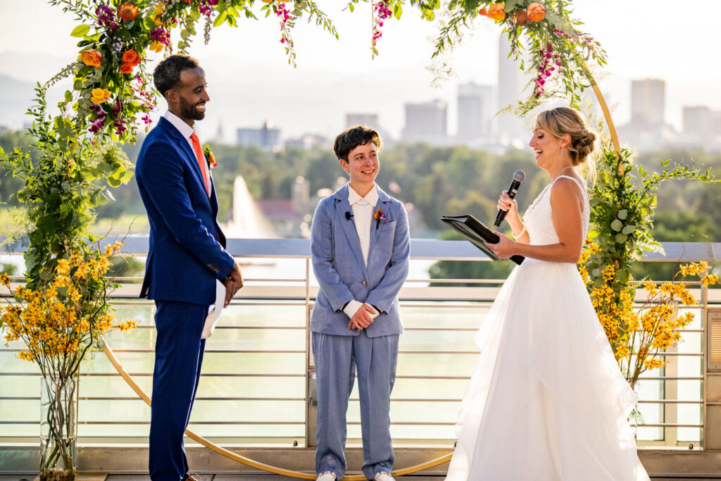Denver Museum of Nature & Science Wedding Ceremony Bride Reading Vows