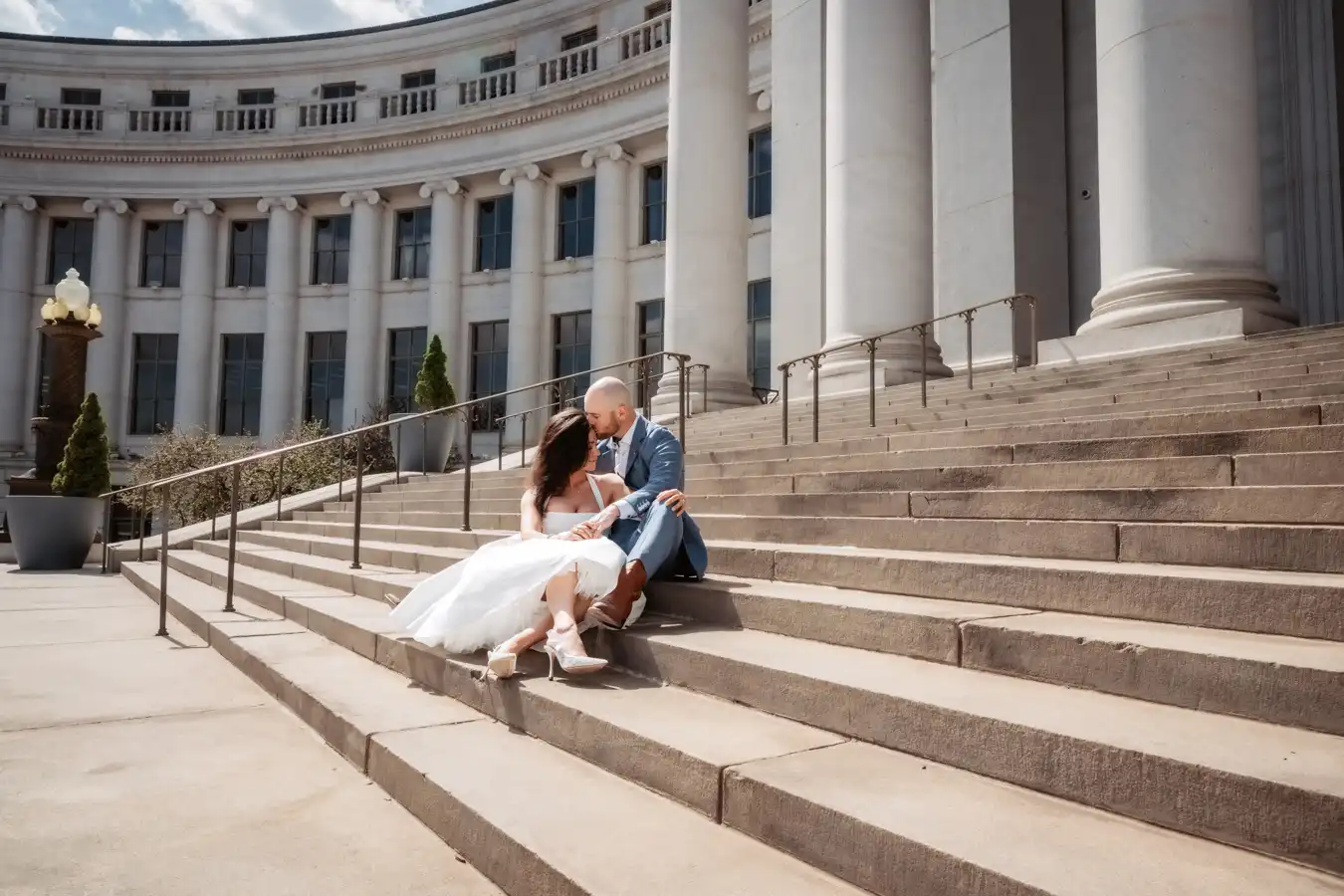 Denver Courthouse Wedding Couple on Steps