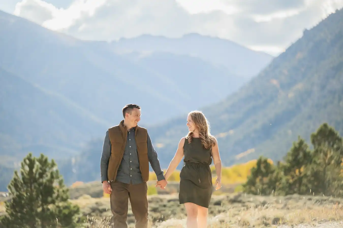 Twin Lakes Fall Proposal Couple Walking