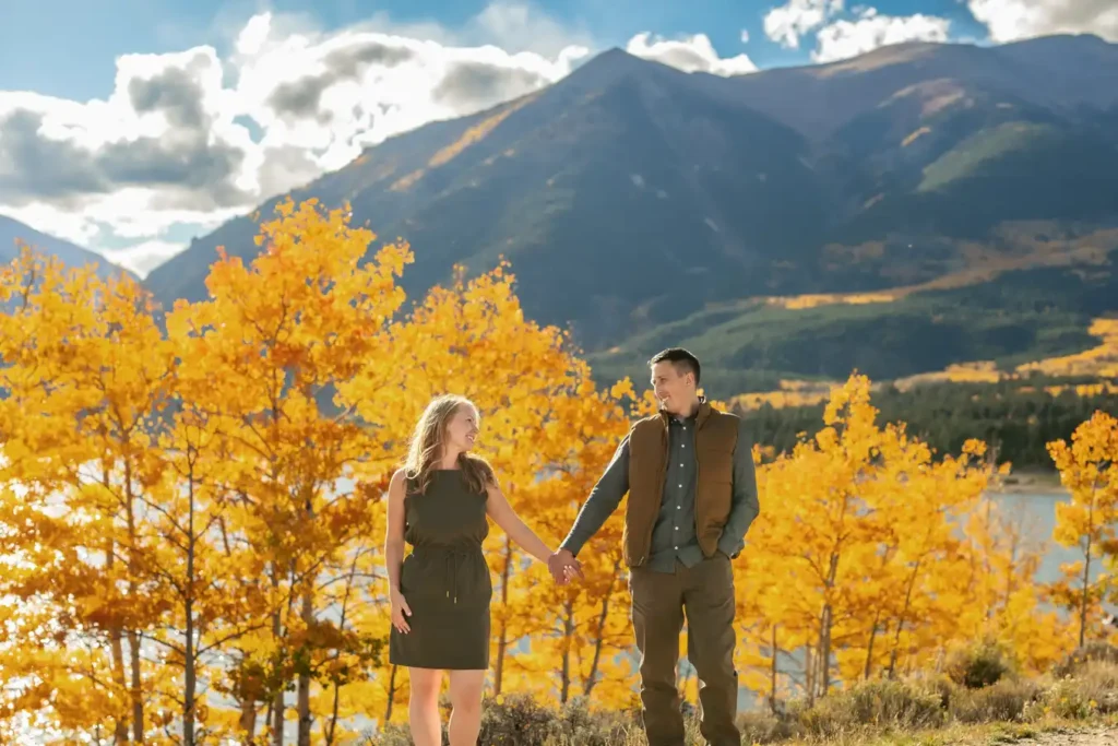 Twin Lakes Fall Proposal Golden Aspens Blue Skies