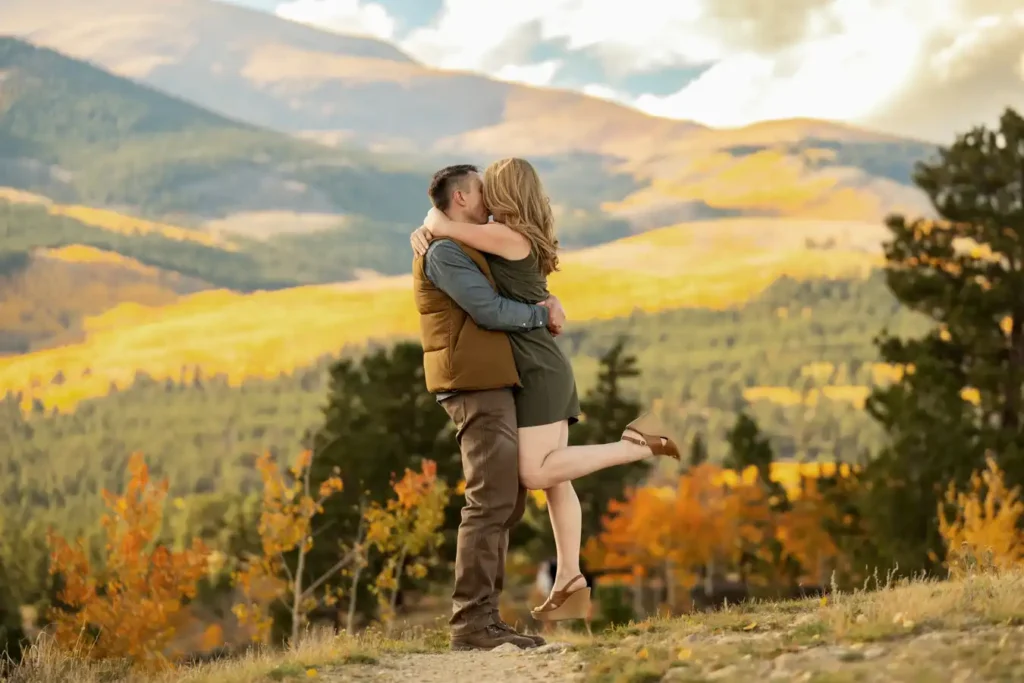 Twin Lakes Fall Proposal Lift Kiss Colorful Colorado