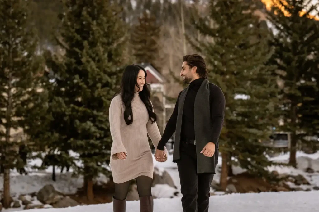 Breck Blue River Plaza Proposal Couple Walking