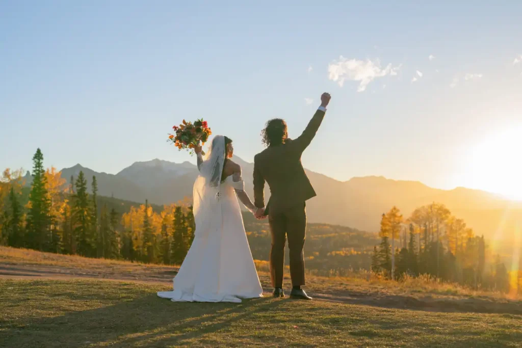 Telluride Fall Wedding Sunset Arms Raised