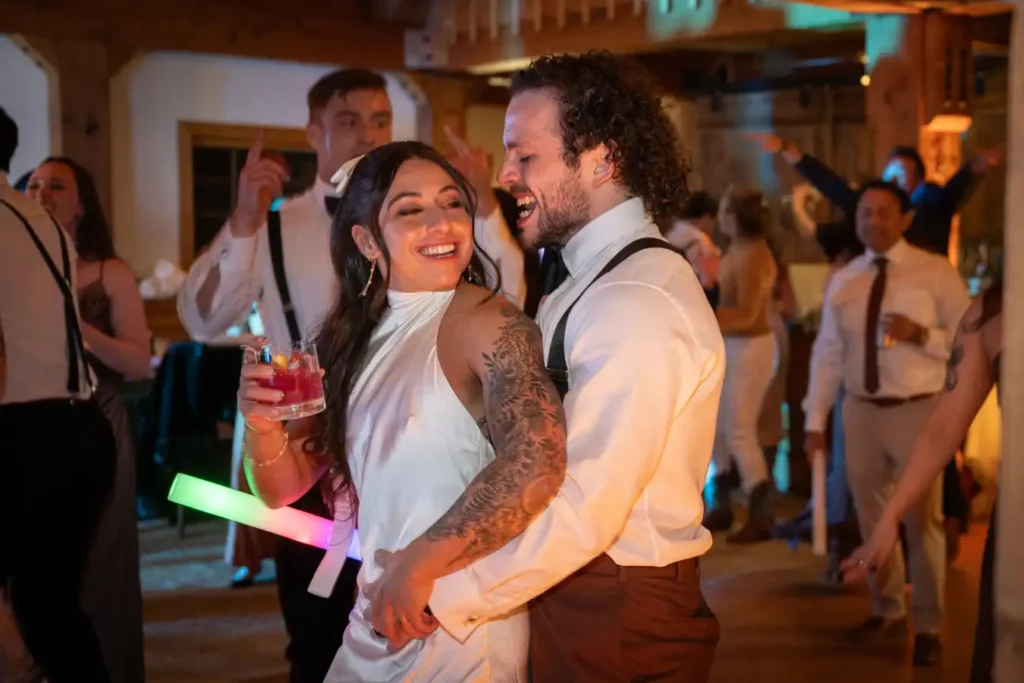 Telluride Gorrono Ranch Fall Wedding Reception Couple with Drink