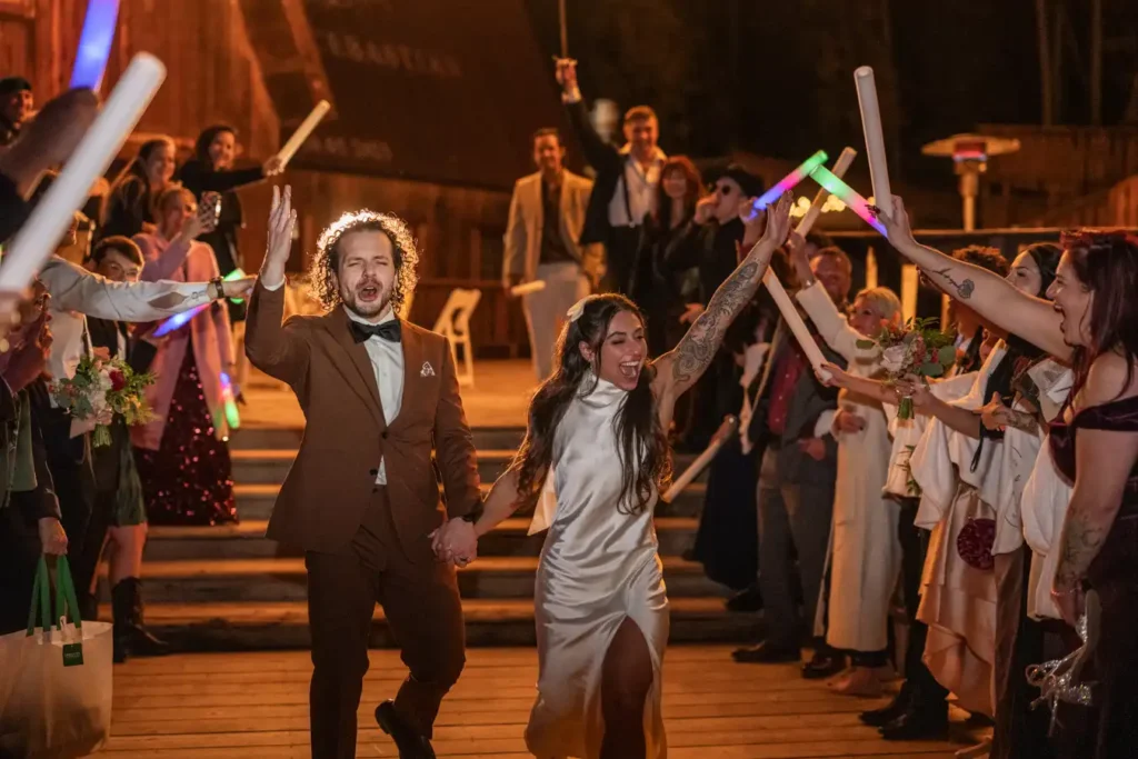 Telluride Gorrono Ranch Fall Wedding Reception Formal Exit at Night