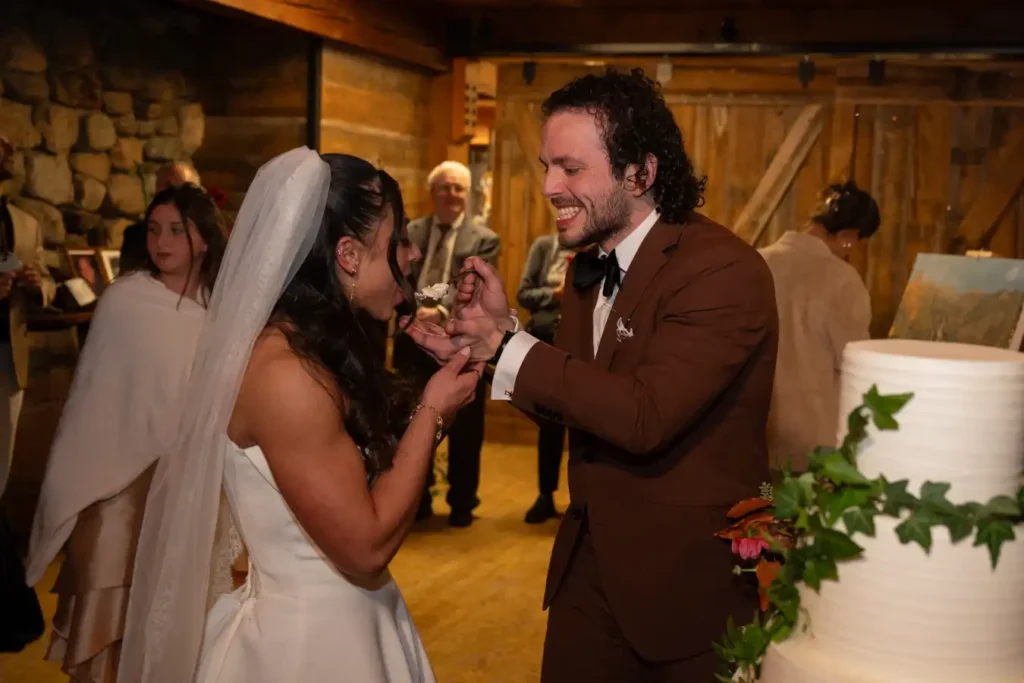 Telluride Gorrono Ranch Wedding Cake Cutting Bride