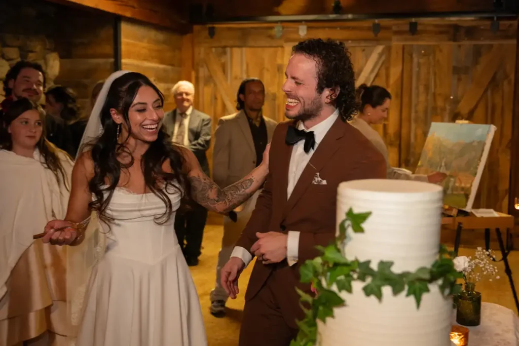 Telluride Gorrono Ranch Wedding Cake Cutting Laughter
