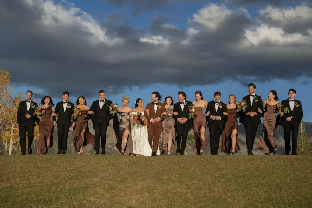 Telluride San Sophia Overlook Wedding Bridal Party Walking