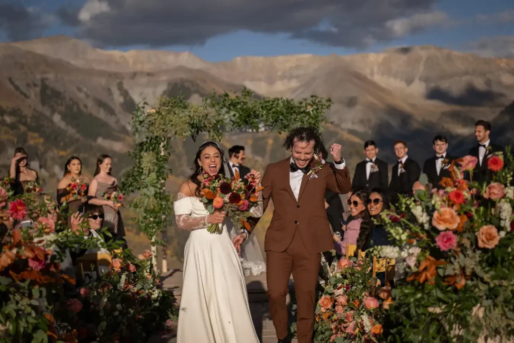 Telluride San Sophia Overlook Wedding Ceremony Couple Exit