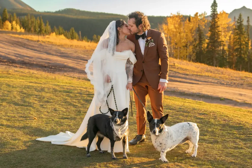 Telluride Wedding Dogs Couple Kissing
