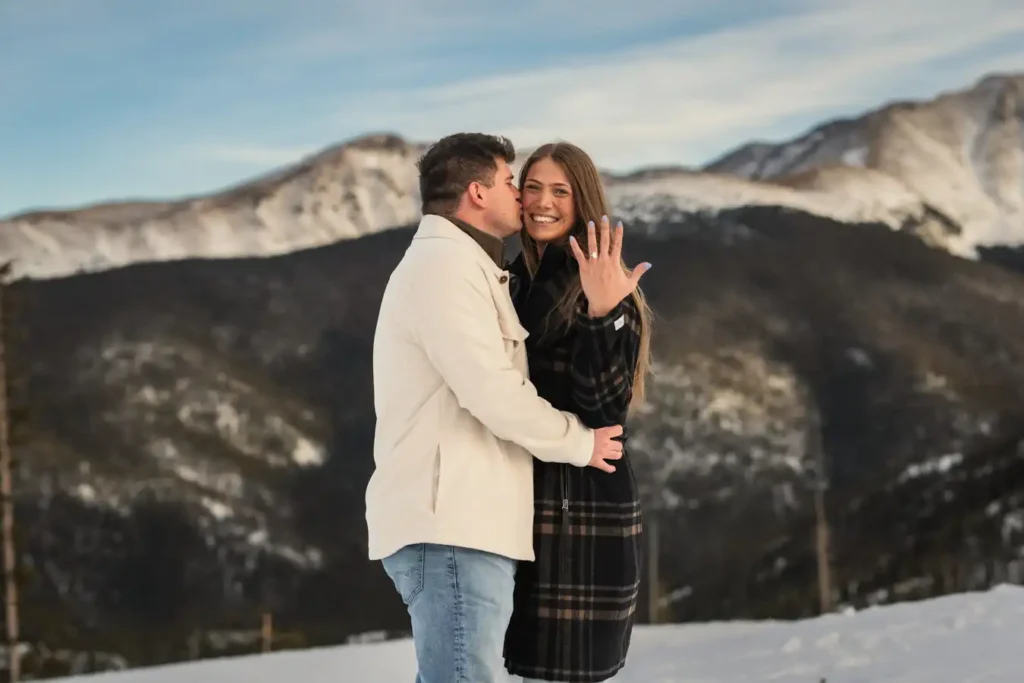 Winter Park Proposal January Showing the Ring Kiss of the Cheek