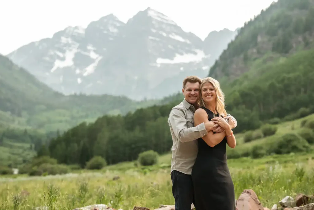 Maroon Bells Proposal June Arms Around Her Hazy Day