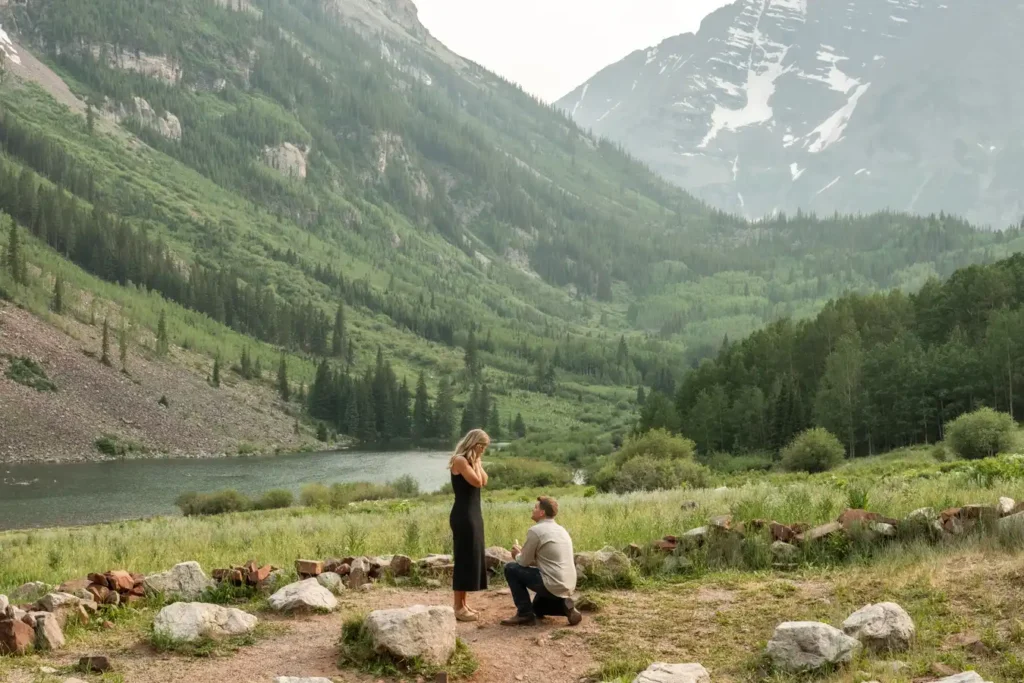 Maroon Bells Proposal June Down on One Knee