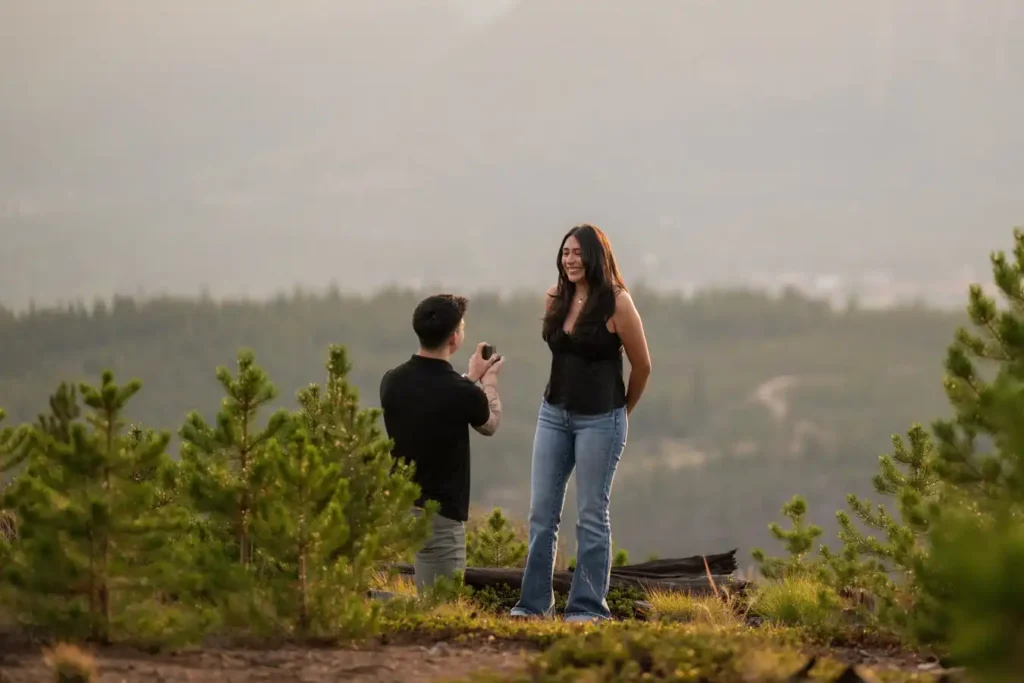 Sapphire Point Engagement Sunset Proposal in Woods