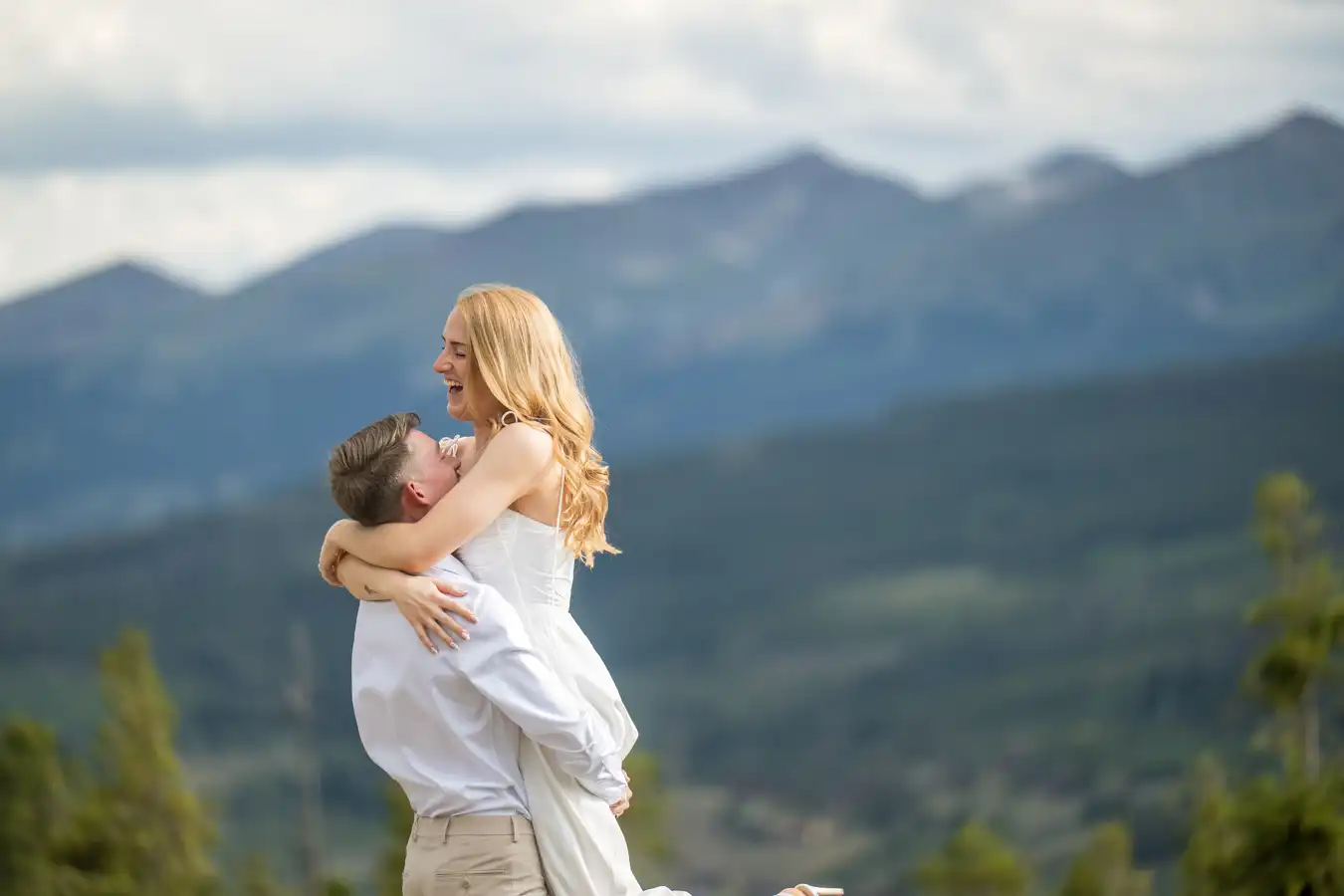 Sapphire Point July Engagement White Dress Playfulness